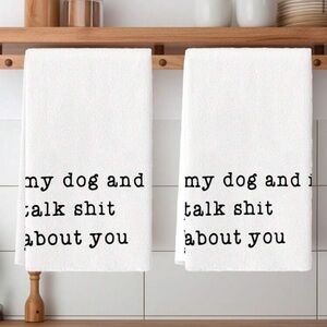 White Dog Lover's Humorous Towel Set 2 Pack